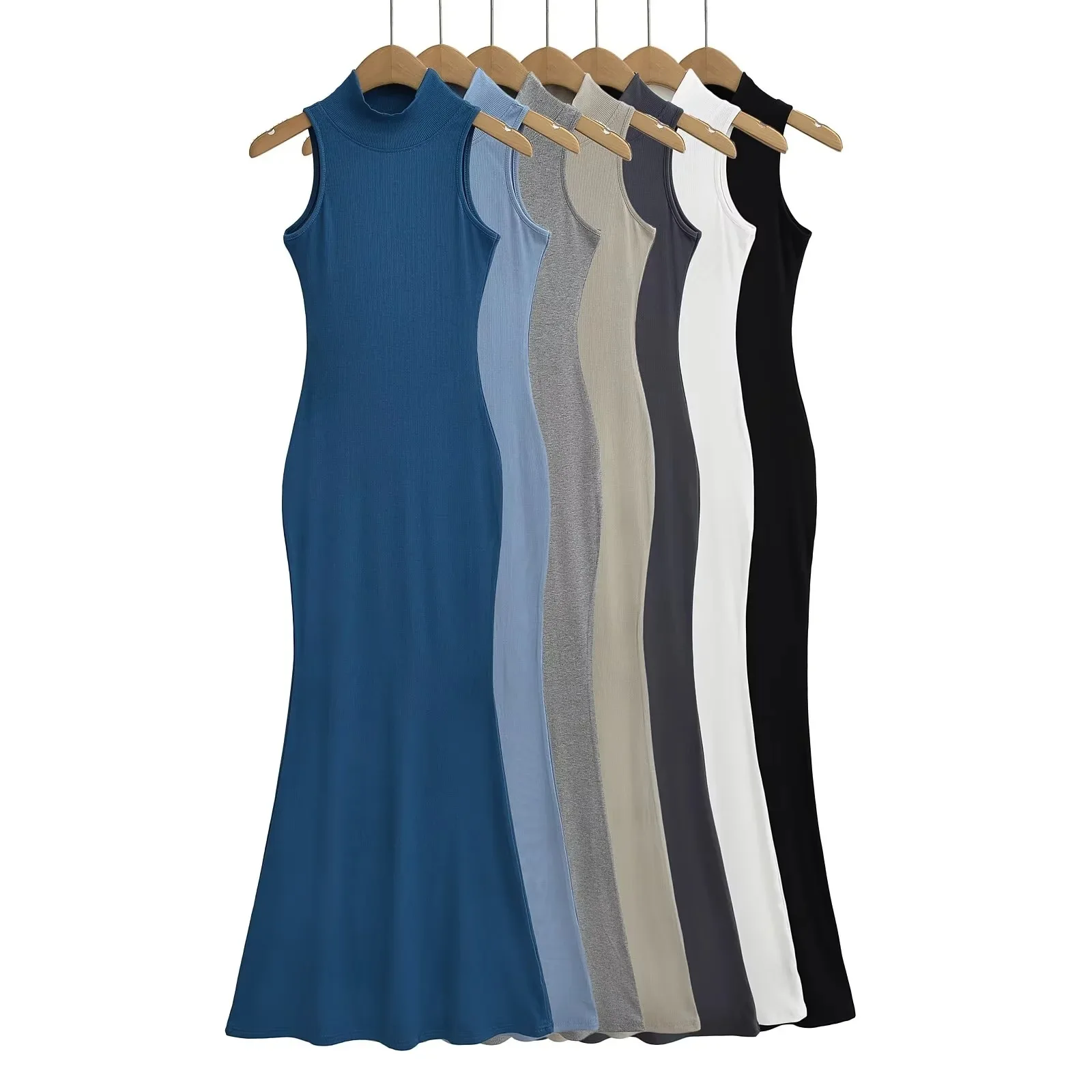 elegant casual Eshow dress dupe modal cotton ribbed white plain tank long maxi mermaid dress for woman summer 2024 new products