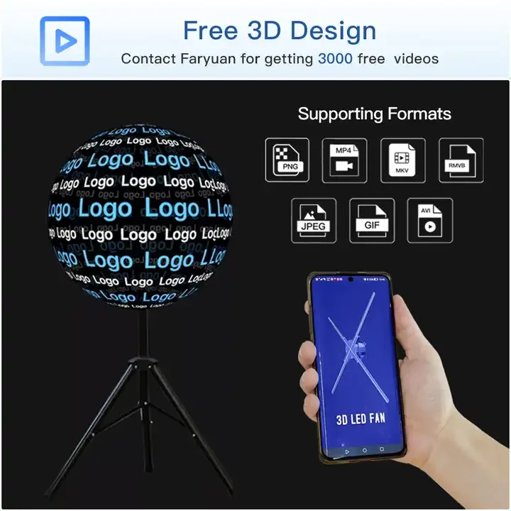 52cm 3D Hologram Fan Projector Holographic Advertising Machine LED Projection Fan