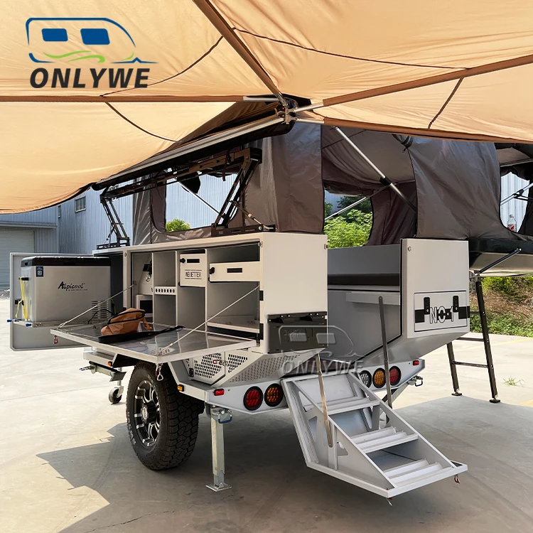 ONLYWE Outdoor Small Offroad Foldable Camping Kitchen Trailer Price Mini off Road Camper Trailers with Roof Top Tent for Sale