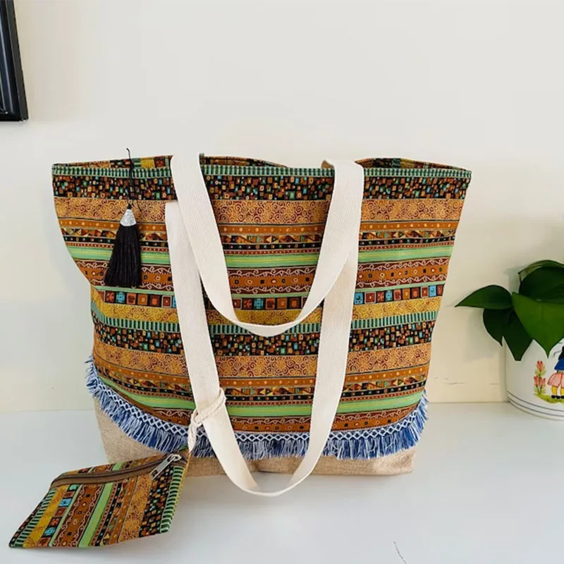 Wholesale Custom Large Beach Bag Fashion Personalized Tote Bag Striped Canvas Beach Bag