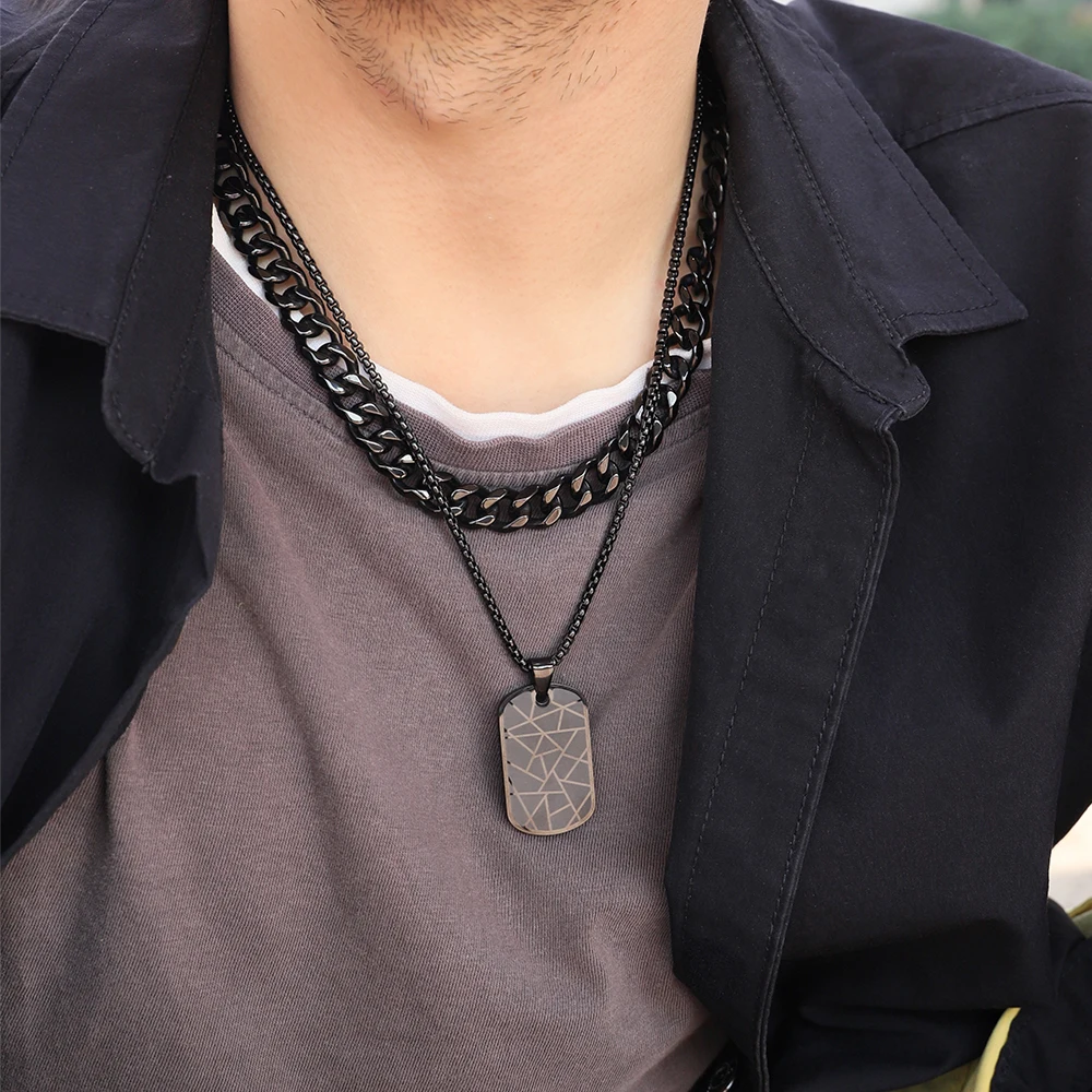 Wholesale Necklace Geometric Pattern Black Pendant For Men Custom Jewelry Stainless Steel Necklace