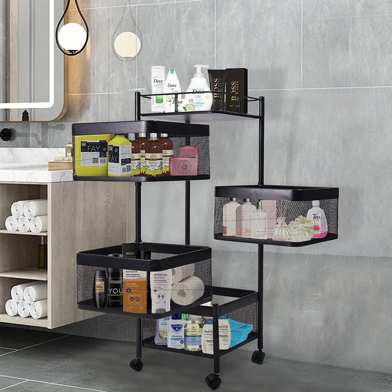 4 tier kitchen storage rack rotating square kitchen rack basket household items Fruits and vegetables storage rack
