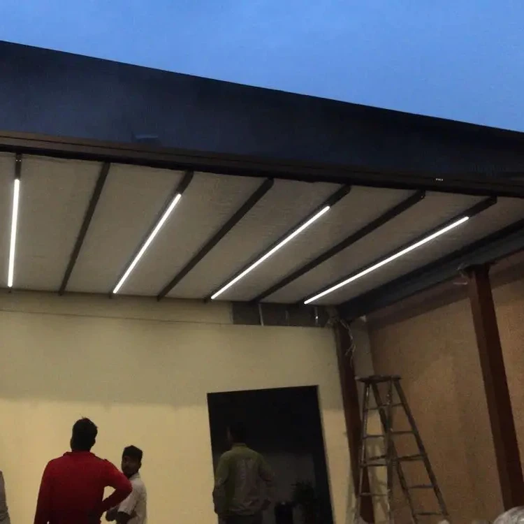 Открытый открывающийся беседка, автоматические системы для беседки из ПВХ, металлический гараж, патио, тент, выдвижная крыша