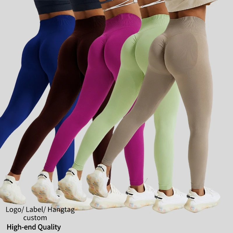 Wholesale Seamless Workout Leggins Scrunched Butt Peach Hip Lifting Yoga Tights Women Fitness Tummy Control Running Pants