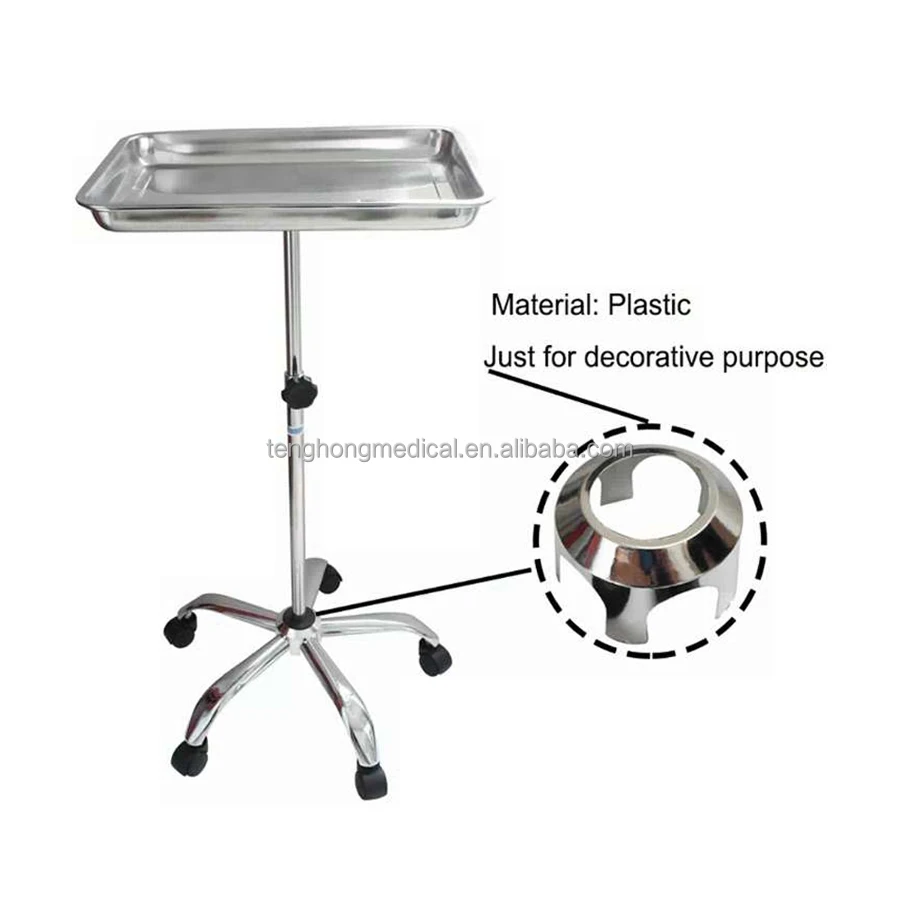 Height Adjustable Medical lifting Steel Mayo Trolley Instrument Stand with Removable Tray