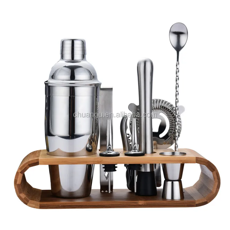 
Amazon hot 10 piece Stainless Steel Cocktail Shaker Bar Set  (1600161438275)