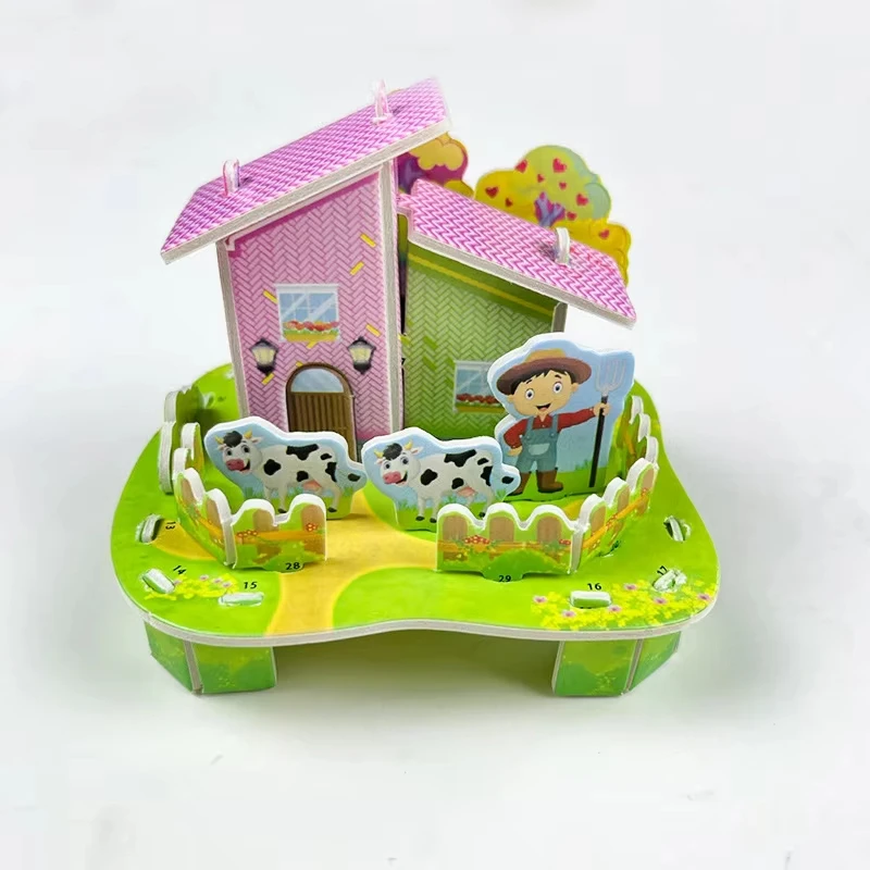 3D Village Paper Puzzle Set Fun DIY Farmhouse Models for Kids Creative Play and Family Activities