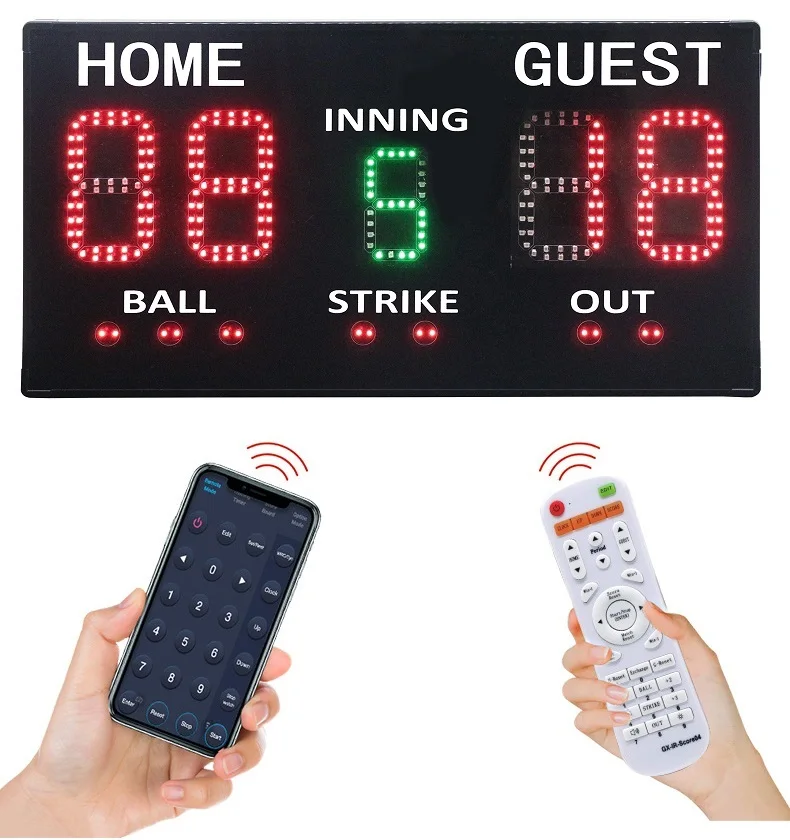 GANXIN Remote or APP Control Professional Electronic Baseball Softball Digital Scoreboard with Super Bright LED Display