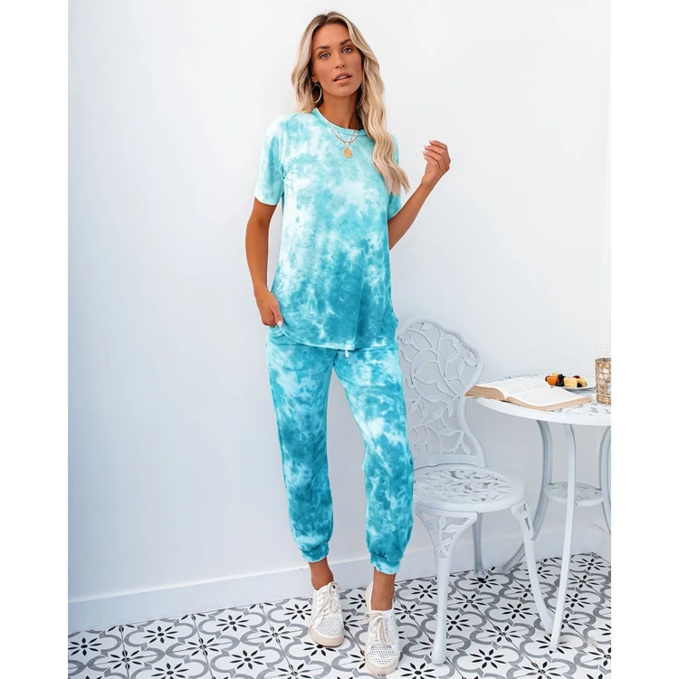 
XUYA Sleepwear Pyjamas Cotton Printed Fabric Lounge Wear Women Two Piece Pajama Set 