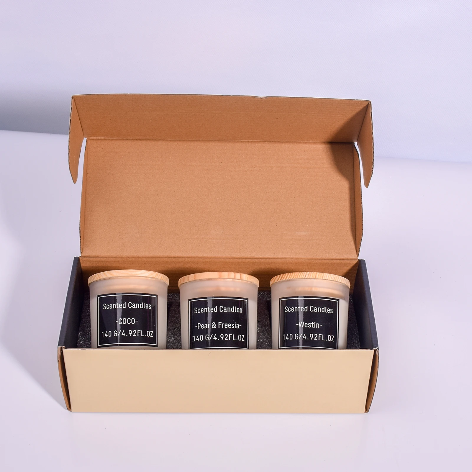 Scented candle filling glass Creative wood lid smokeless soy wax handmade indoor three scented candles accompanied by hand gifts
