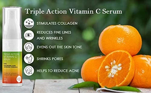 Private Label Vitamin C Face Serum | Dark Spot Corrector with Hyaluronic Acid | Triple Action Face Moisturizer