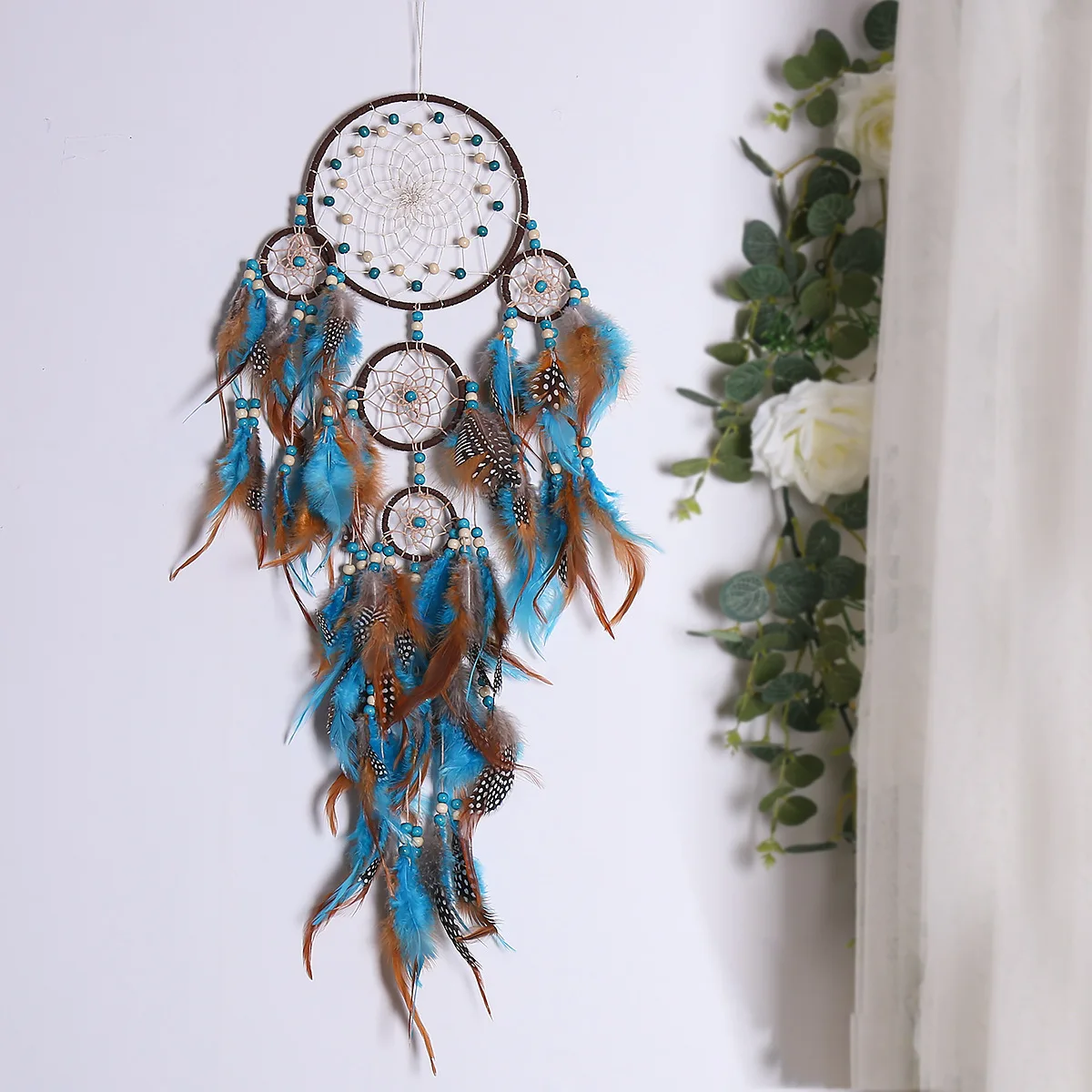 Retro style home decoration colorful dream catcher pendant fashionable home five ring wind chime dream catcher pendant