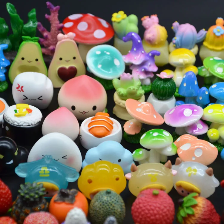 kids play set resin terrariums figures kit for girl home fairy garden miniature mushroom Succulent plants cactus 3D collectible