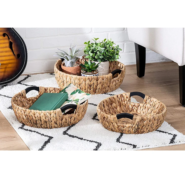 Natural Seagrass Woven Laundry Rolling File Cabinet Water Hyacinth Storage Basket Handicraft Basket