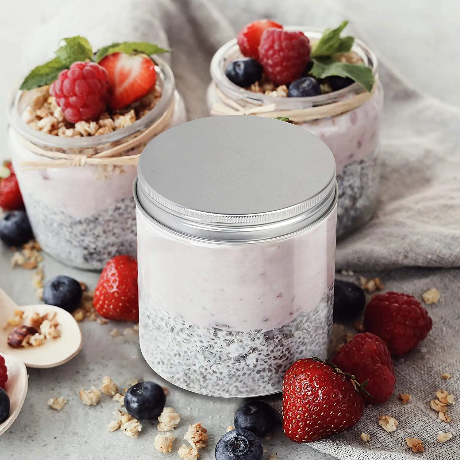 wholesale food grade clear Transparent wide mouth food body butter lips cosmetic containers plastic PET jar with aluminum Lid