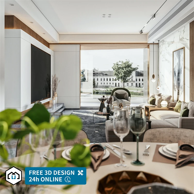 Комплексное решение, архитектурные планы, роскошная вилла, домашний декор, 3D-рендеринг, современный дизайн интерьера