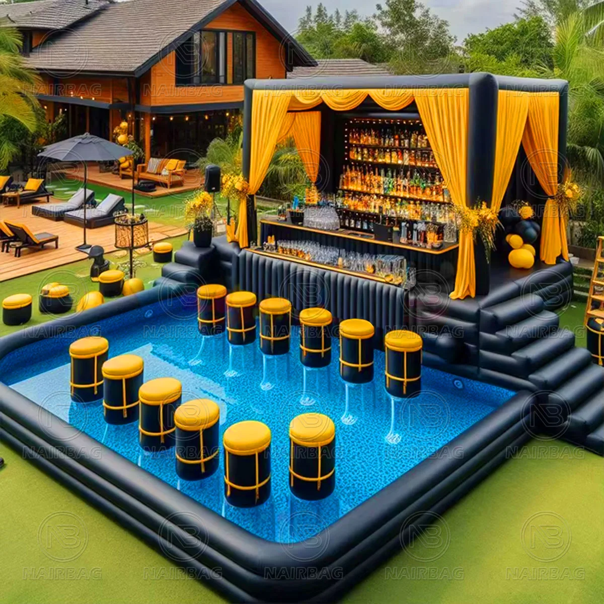New Inflatable Floating Water Pool Bars Backyard Party Leisure Platform Air Bar Inflatable Swimming Pool Pub Bar with Seats Sets