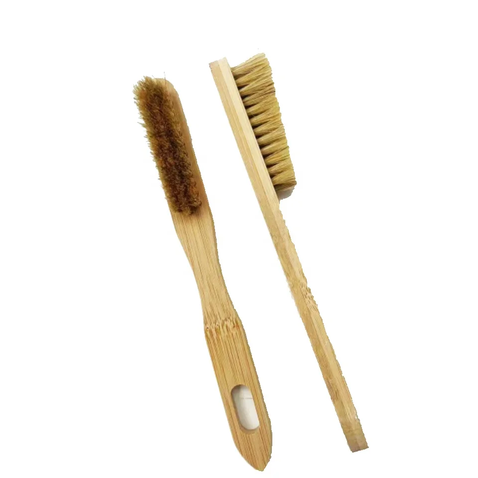 custom laser cutting logo bamboo handle boar bristle hair chalk brush for rock climbing cleaning and fitness equipment