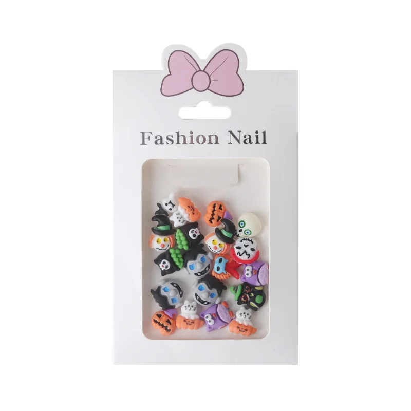20pcs Halloween resin diamond cute cartoon skull wizard pumpkin head nail art decorations