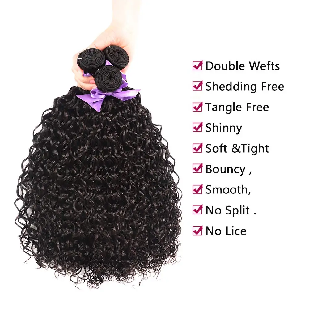 Water Wave 3 Hair Bundles with Closure Grade 12a Ocean Wave Peruvian Hair Bundles with Closure Wet and Wavy Human Hair Weave