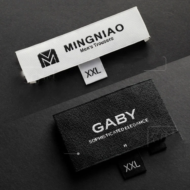 Garment Cotton Woven Label Clothing Custom Logo Printed Folded Sewing Apparel Labels Neck Tags with Size chart labels F-XS-XXL