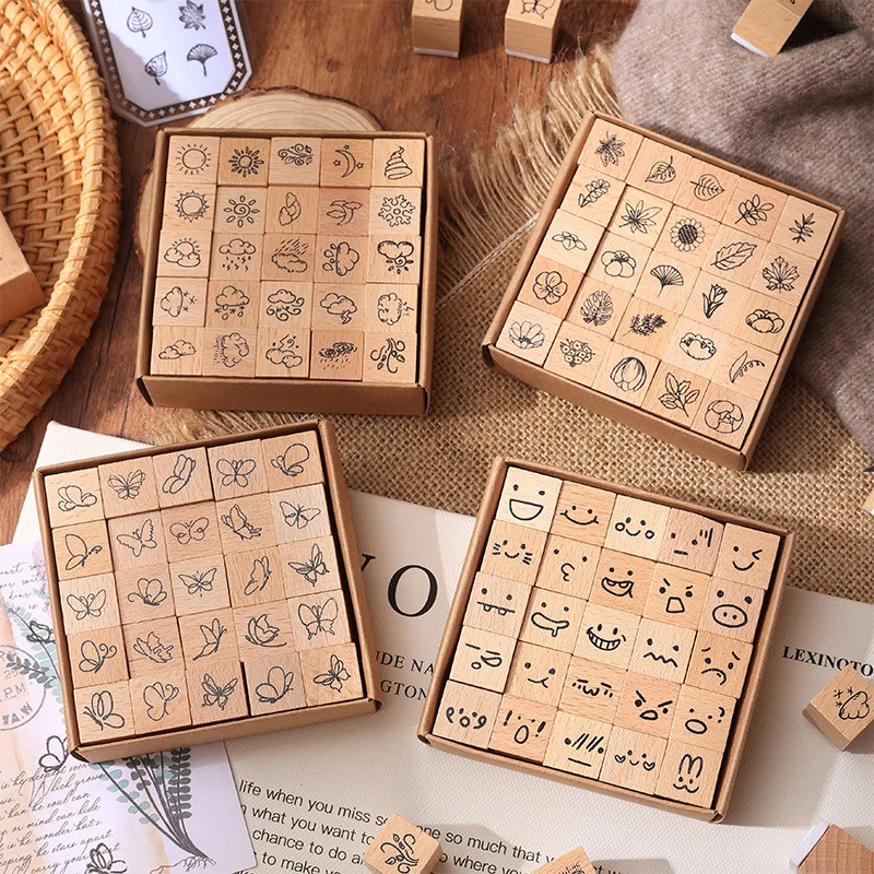 Wholesale creative retro Butterfly plant flowers weather rubber diary DIY decorative printing floral wooden stamp seal set