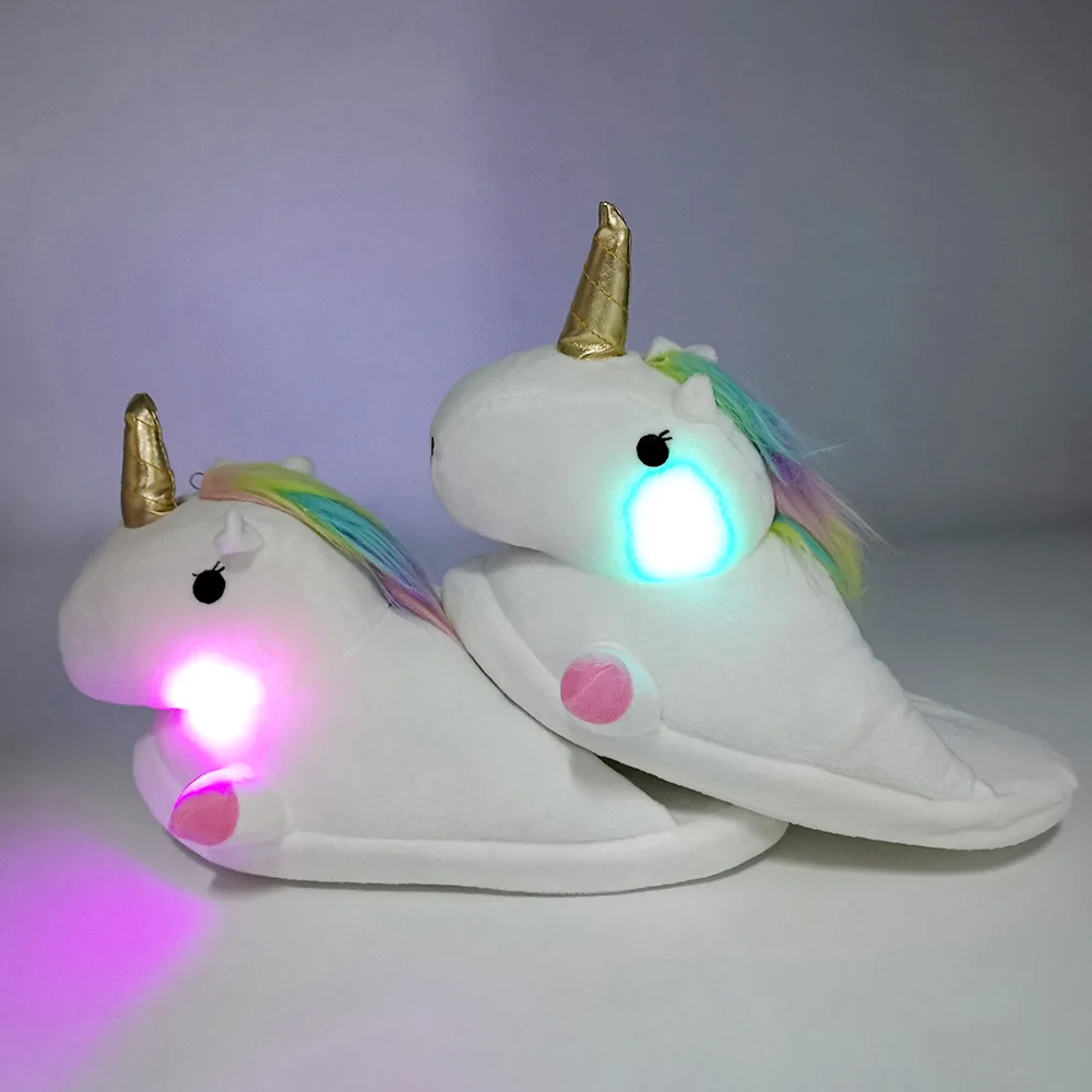 
Fluffy Unicorn Plush Child Home Shoes Led Light Shining Kids Slippers 