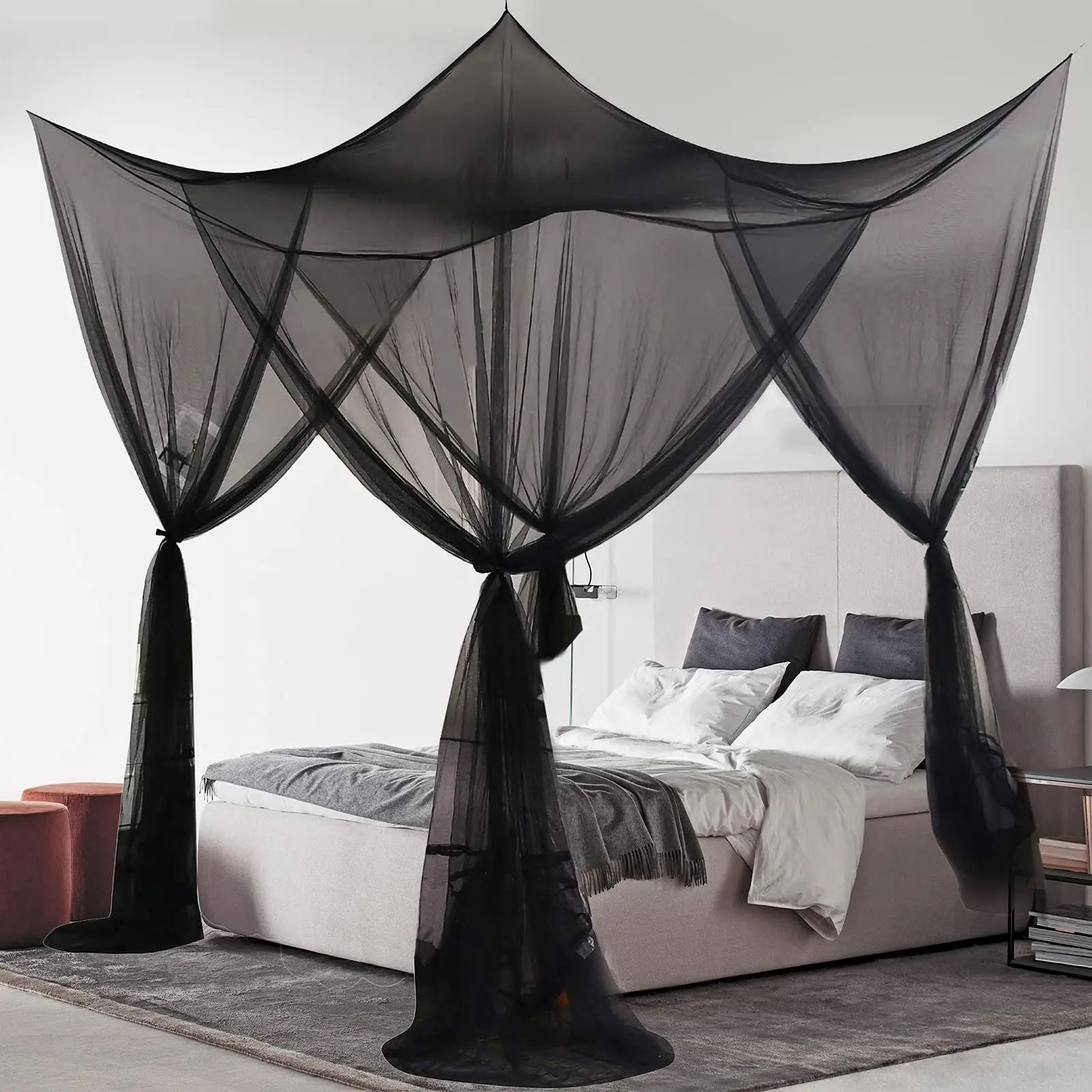 
4 Corner Post Bed Canopy, Large Mosquito Net Bedroom Canopy Curtains Fits All Cribs and Bed for King Size 