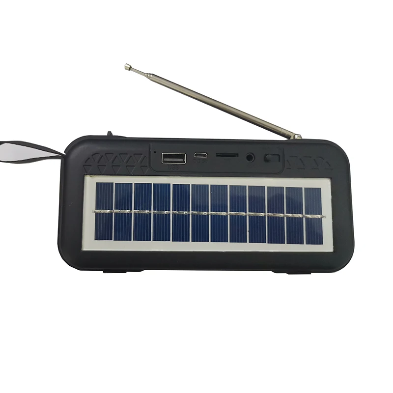 low price Solar charger Portable FM am sw  radio with USB slot, wireless blue tooth 5.0 LED light, solar panel