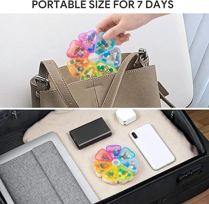 hot sale premium black flower petals pill organizer weekly travel  pill medicine box 7 days grids compartments pill storage box