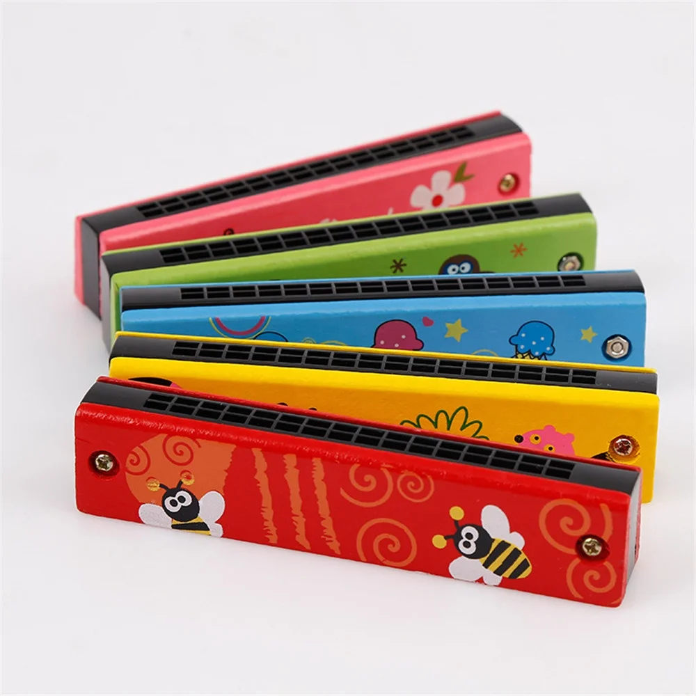 
Factory Price High Quality Cartoon 16 holes Wood harmonica chromatic harmonica Educational toys 