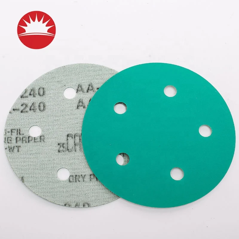 125mm Green Color Polyester Film Base Sanding Disc Sand Paper for Automotive Industry
