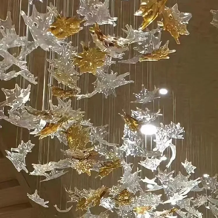 Custom lighting modern fashion art glass maple leaf type decorative large chandelier for high ceiling of hotel club banquet hall