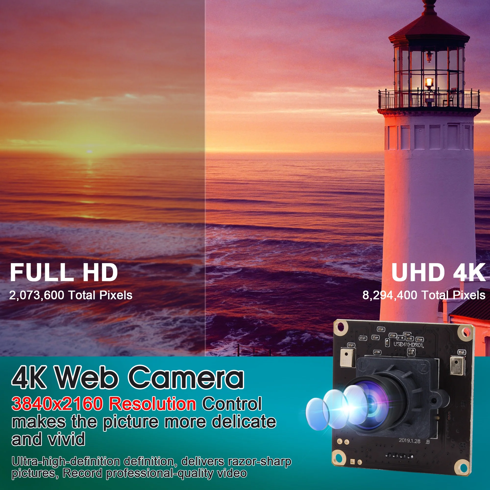  ELP 4K USB Camera with Microphone Ultra HD No Distortion Lens Module Sony Sensor Wide Angle
