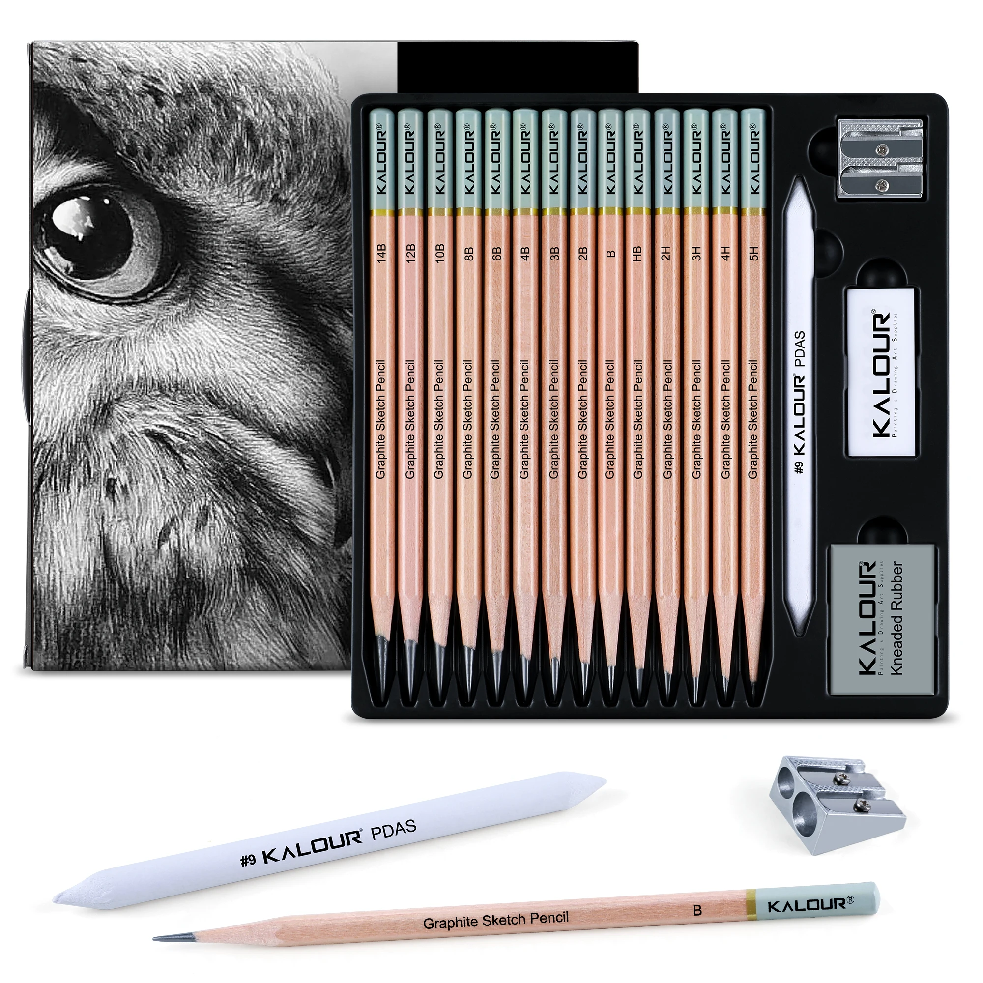 Hot Sale KALOUR New Product 18pcs Graphite Pencil and Sketch Pencil Drawing Set in Paper Box
