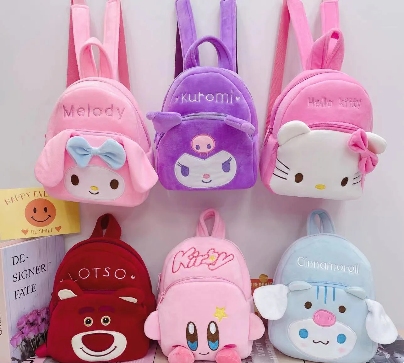 Hot Sale Creative Cartoon Sanrios Kuromi Kirby Pikachu Melody Cute Student Plush Backpack