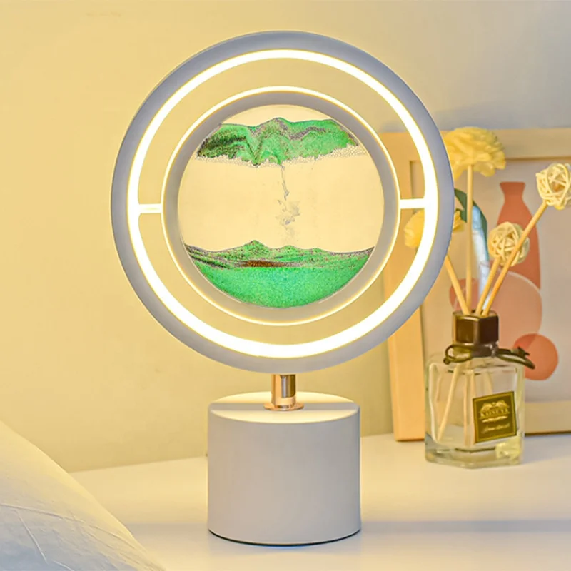 TAIKOO 3D Hourglass Bedside Table Lamp Sand Moving Painting Led Night Light Quicksand  Deep Sea Sandscape Desk Lights