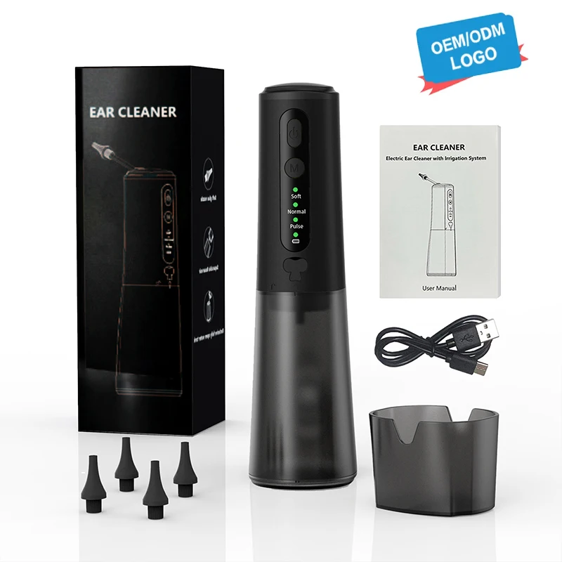 Black  electric Ear Wax Vacuum Cleaner fully Automatic Ear Cleaner  with 200ml water rank