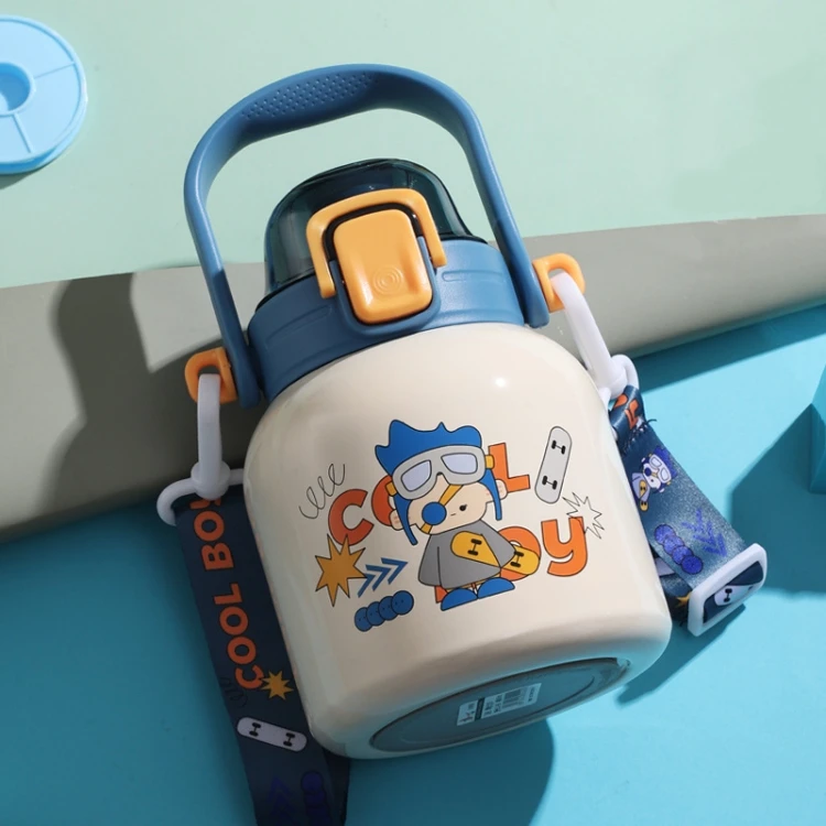 New Cartoon Thermos Cup 316 Stainless steel big Belly Thermos Cup Children student straw water cup portable