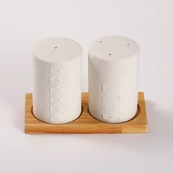 Tivray Kitchen Ceramic Spice Shakers Pepper Bottle Porcelain Salt Pepper Shakers Spice Storage Set With Mini Wooden Tray