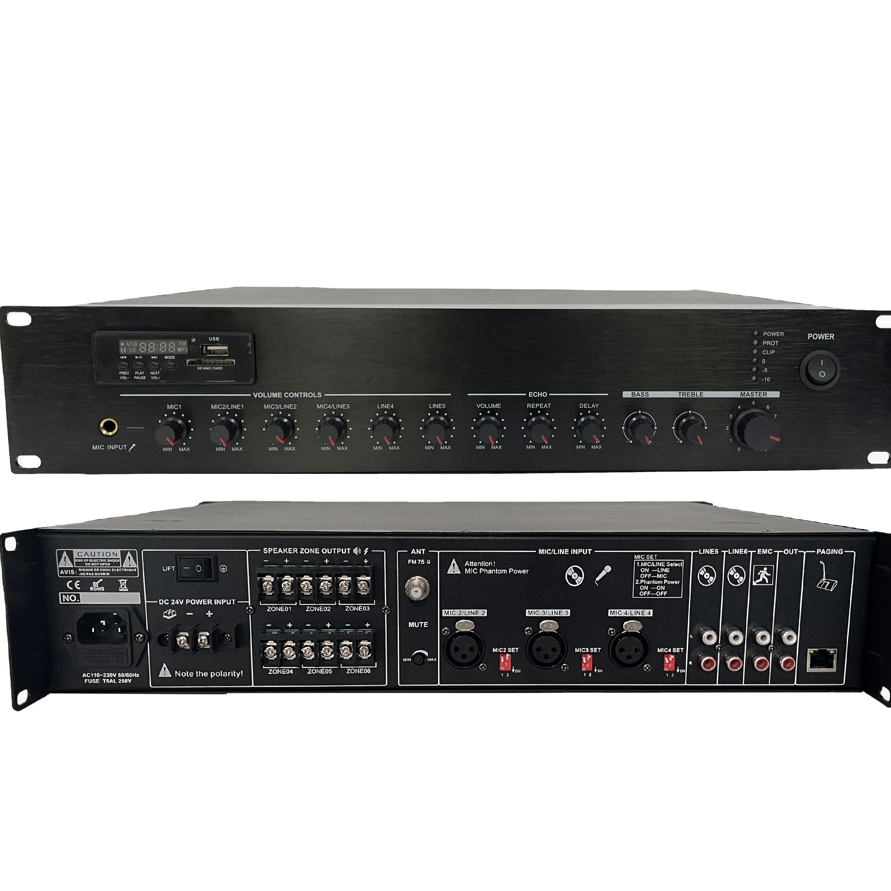 6  zone mixer amplifier, EMC input ,with indepent volume control