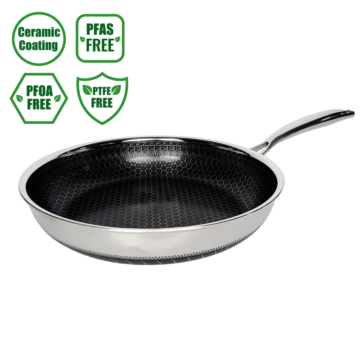 Modern Design Eco-friendly Skillet Stainless Steel Handle Frying Pan PFAS And  PTFE Free Honeycomb Cookware