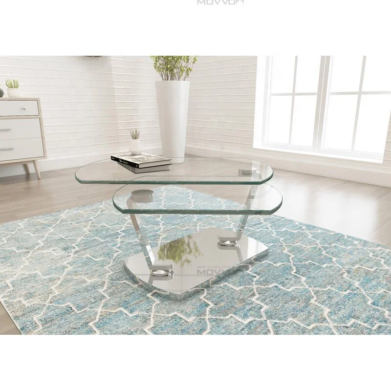 Motional black nickel steel chromed feet ceramic base coffee table with glass rotation top