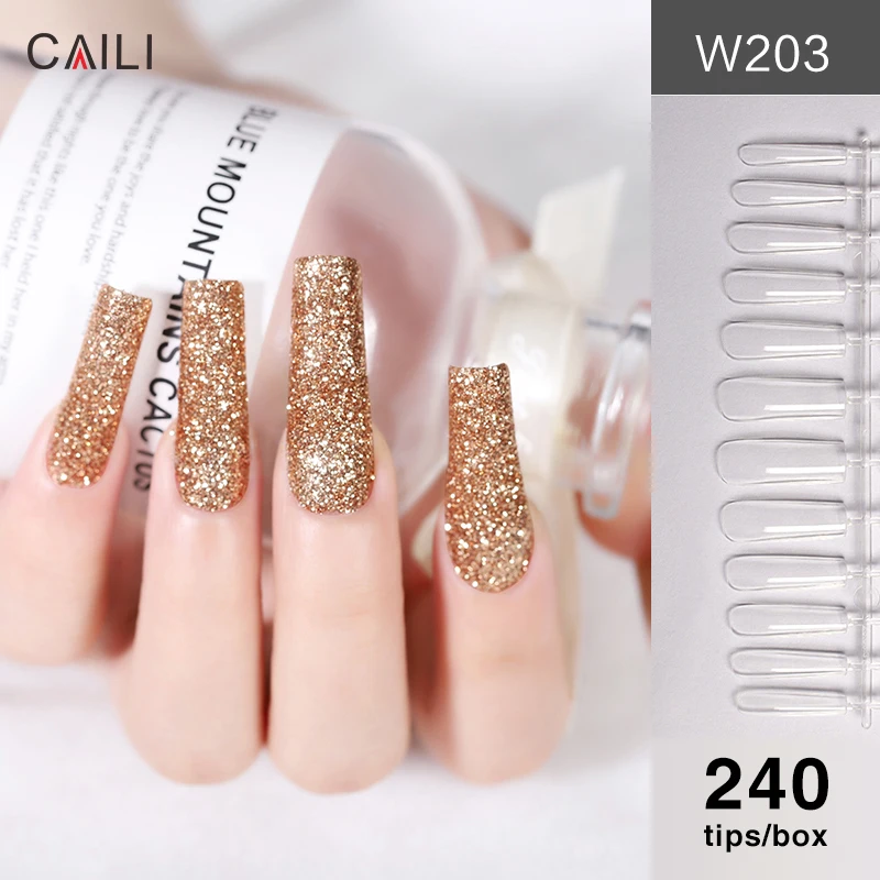Nail supplies 250 PCS/box Transparent  Coffin Square Nail Tips False Nails French Artificial Fingernails Half  Plastic Art Tips