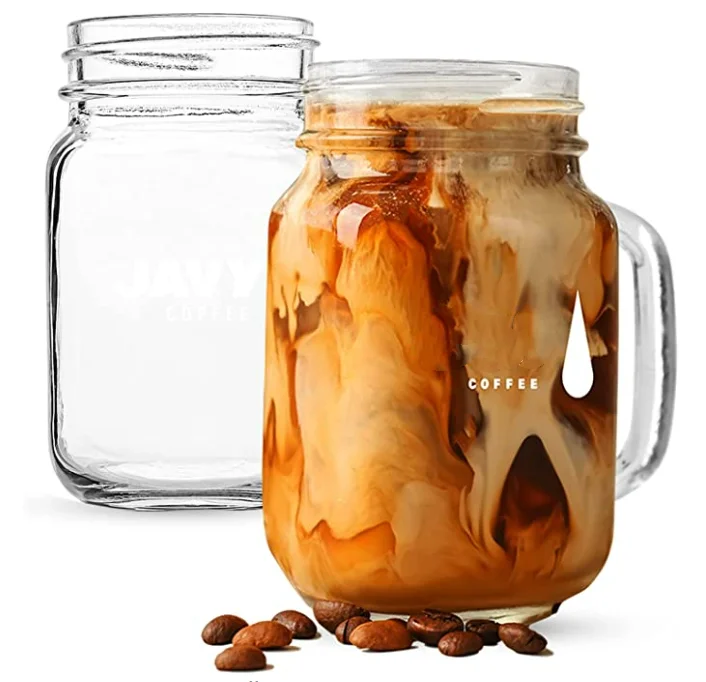 Coffee Kit Wholesale Large Wide Mouth Cups with Handle Coffee Pots Paper Cups Custom Cafe Restaurant Mason Bottle