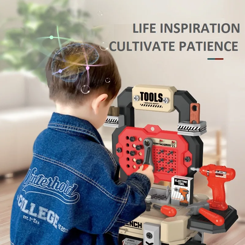KSF TOYS Electric Tool Table Storage Box Deformation Pretend Toy Mechanic Drill Set Plastic Boys Tools Play Set Children Toys