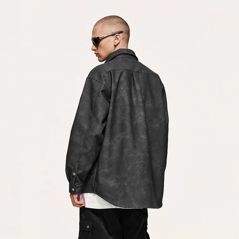 INFLATION Leather jacket men Acid Washed Vintage Autumn plus size Custom jacket