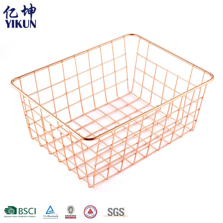 Decoration Metal Wire Home Goods Storage Baskets Rose Gold Iron Wire Fruit Basket