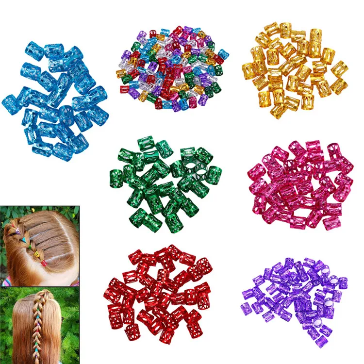 
10x8mm Golden Optional Colorful Rings Beads Box Braid Hair Braids Cuff Clip Dreadlock Beads Adjustable 
