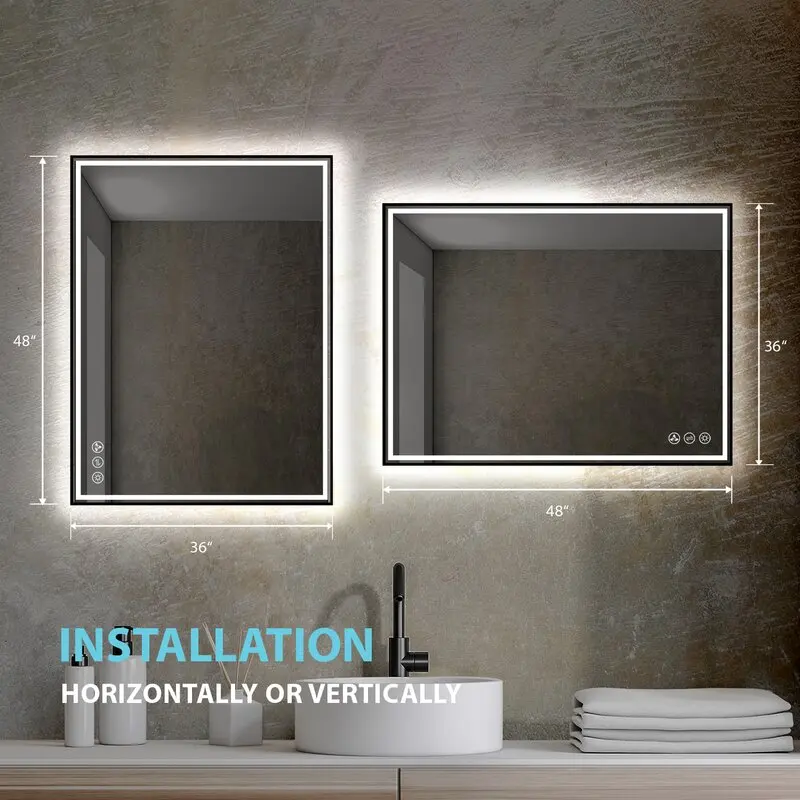 Smart Modern heated touch screen wall led light backlit bathroom mirror
